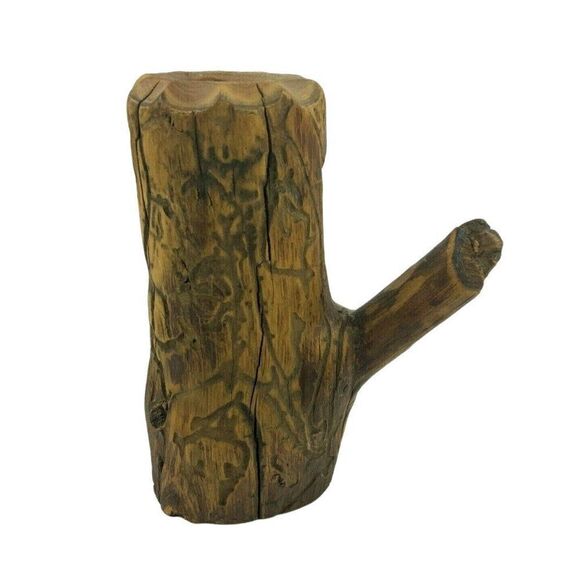 Carved Wood Taper Candle Holder Smiling Bearded Man Face Natural Rustic Handmade - Picture 3 of 7